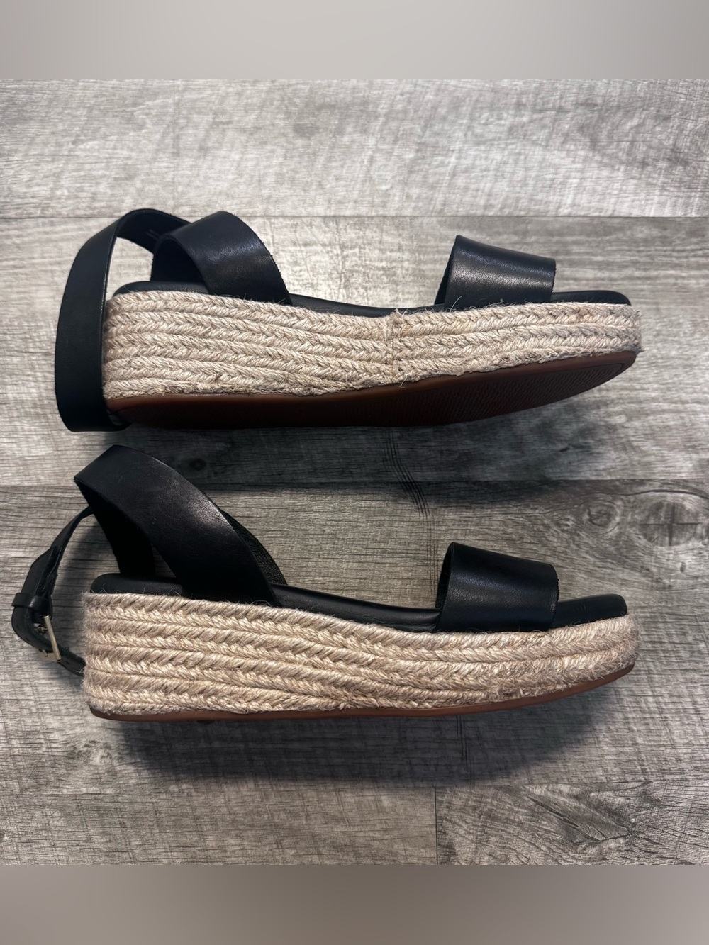 Clarks Kimmei Ivy Wedge Black Leather Espadrilles Sandal Womens Sz. 6 - Picture 4 of 11